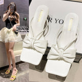 kamames spring and summer new square head back empty fashion casual women's shoes bow stiletto high heel comfortable slippers