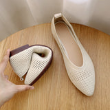 kamames Cloth Square Head Grandma Shoes 2024 New Soft Soles Hollowed-Out Shallow Casual Ladyshoes Knitted Flat Soles Flying Knitted Single Shoes