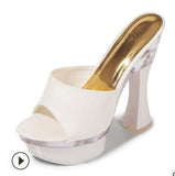 kamames Shoes Women Slippers Sexy Super High Heel 14CM  Waterproof Table Slippers Female Shoes Sandals Wedding Banquet Nightclub Pumps