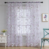 1pc Elegant Sheer Curtains - Classical Floral Printed, Light-Filtering Drapes for Living Room and Bedroom - Soft Purple, Breathable, and Energy-Efficient