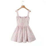 kamames New Spring Style Printed Pleated Slim Mini Sling Dress