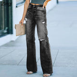 kamames 2022 womens high waist ripped hole Women's Wide leg jeans baggy straight woman denim capris Pants jean mom jeans trousers