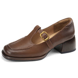 kamames Small Leather Shoes Female Designers Feel Minority Women's Shoes With Thick Heels 2024 Autumn French Vintage Brown Light Mouth Single Shoes