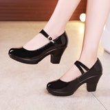 kamames Medium Heel Square Dance Shoes Cheongsam Model Catwalk High Heels Women's Lacquered Leather Waterproof Platform Large Size Dance Shoes