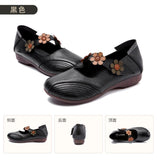 kamames kamames Round-Headed Single Shoes, Soft Leather, Retro Flowers, Mother's Shoes, Soft Leather, Shallow Mouth, Large Size Cover, Comfortable Grandma Shoes