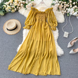 kamames Beach Chiffon Long Dress Elegant Solid Lantern Sleeve High Waist Women Maxi Dress Party Club Ladies Vestidos 2023 New