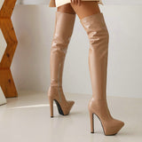 kamames Sexy Stiletto Women Over The Knee Boots Platform Super High Heel Thigh Boots PU Leather Pointed Toe Zipper Fall Winter Shoe