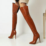 kamames Sexy Stiletto Women Thigh Boots Stone Print Zipper Over The Knee Boots Ladies Pointed Toe Autumn Winter Shoes Big Size 43