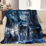 1PC Fashion Fantasy Wild Animal Snow Wolf Flannel Blanket Throw Blanket, Warm Cozy Soft Blanket For Couch Bed Sofa Office Camping