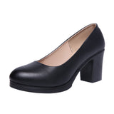 kamames Work Shoes Black Job Interview Formal Dress Round Head Thick Heels Large Size 40-43 Women's Single Shoes