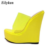 kamames Orange Yellow Platform Wedges Slippers For Women High Quality PVC Transparent Jelly Shoes Summer Sandals Size 35-42