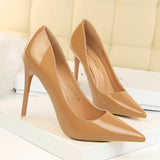 2025 9511-6  style fashionable simple thin heel super high heel patent leather shallow mouth pointed head sexy nightclub showing thin women's single shoes
