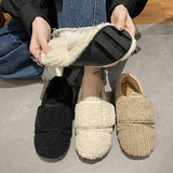 kamames Women Winter Flats Shoes Ladies Casual Moccasin Warm Plush Female Fashion Non Slip Flock Loafers New Female Footwear