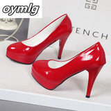 kamames high-heeled shoes waterproof platform sexy fine with round head feet Korean women's shoes patent leather large size s071