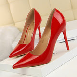 2025 9511-6  style fashionable simple thin heel super high heel patent leather shallow mouth pointed head sexy nightclub showing thin women's single shoes