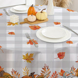 Autumn Pumpkin and Maple Leaf Print Tablecloth - 100% Polyester, Machine Made, Reunion, Thanksgiving, General Fit - 1 Piece