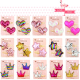 2Pcs/set Sequins Cartoon Love Heart Crown Hair Clips for Girls Handmade Boutique Hairpins Baby Clips Kids Hair Accessories 035