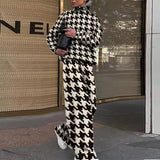 kamames Office Loose Suit 2023 Fall Retro Pattern Print Two Piece Set Women Turtleneck Long Sleeve Top and Straight Pants Outfit