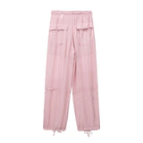 kamames Pink Cargo Pants Women Semi Sheer Baggy Pants Woman Fashion Summer High Waist Parachute Pants Streetwear Women's Trousers