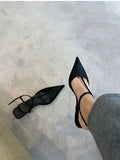 kamames kamames Baotou Cat Heel Sandals Female Thick Heel 2024 New Summer Middle Heel Pointed Black Simple Casual Single Shoes Female