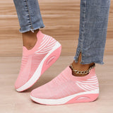 kamames Size Women's Shoes 2023 Spring And Summer Flying Woven Elastic Mesh Sock Shoes Air Cushion Thick Slope Heel Casual Women's Shoes