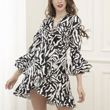 kamames New Spring And Summer Independent Station Women's Black-And-White Striped Flared Sleeve Irregular Dress