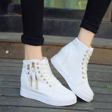 kamames Spring And Autumn New Style Women's Shoes Round Head, Thick Soles, High Uppers, Lace-Up Casual Sports Shoes