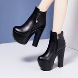 kamames And Winter Hate Sky High Walking Shoes Martin Boots Autumn And Winter Plush Thick-Soled Waterproof Table Large Round Head Ultra-High Heel Short Boots