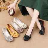 kamames Layer Cowhide Summer New Soft Bottom Beef Tendon Bottom Women's Shoes Ethnic Wind Flower Leather Single Shoes Middle-Aged And Elderly Mother Shoes