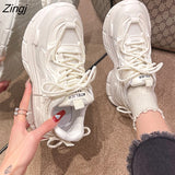 kamames Women Platform Sneakers Leather Casual Ladies Chunky Shoes 2023 White Woman High Black Fashion Brand Thick soled Wedge Sneakers