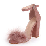 kamames Women Pumps T-stage Fur Buckle Strap Platform Open Toe Dancing High Heel Sandals Sexy Party Wedding Shoes Black mujer s01