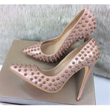 kamames 12cm high heeled shoes women brand fashion pointed toe rivet shoes women exquisite ladies party shoes MD008 ROVICIYA