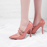 kamames SGESVIER Fashion Pointed Toe Solid High Heel Shoes Nightclub Women's Pumps Thin Heel Buckle Wedding Party Shoes Size 30-47 OX293