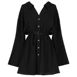 kamames Punk Gothic Black Shirt Dress Hip Hop Streetwear Grunge Clothes Long Sleeve V Collar Sexy Slim High Waist Mini Dresses