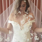 kamames Appliques Wedding Veil 3D Flowers Pearls Bridal Veils Chapel Length Elegant Bride Veils Wedding Accessories