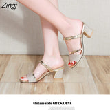 kamames Summer Women Flat Sandals Shoes Women Square Heel Sandalias Buckle Sandals High Heels Strap Sandals Block Heel Shoes