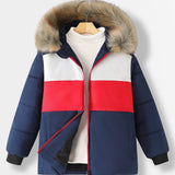 Boys Ultra-Soft Color Block Hooded Fuzzy Coat - Insulated Winter Jacket with Cozy Fleece Trim - Perfect for Outdoor Adventures & Impressive Gift Idea