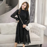 kamames Vintage ClotheS Spring Lady Long Chiffon Dress 2023 New Korean Fashion Women Long Sleeved Polka Dot Pleated Dress 3670 50