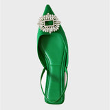 kamames ZAR 2022 Summer New Green Single Shoes Women Fashion Pointed Toe Flat Rhinestone Muller Sandals And Slippers Woman Shoes Luxury