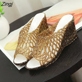 kamames Women Platform Slippers Bling Wedges 2023 Summer High Heel Shoes Woman Casual Jelly Shoes Cut-out Slip On Female Fashion Slides