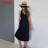 kamames Summer V-Neck Green Women'S Dress 2022 Casual Loose Sleeveless Office Midi Dresses Elegant Classic Ruched Female Dress