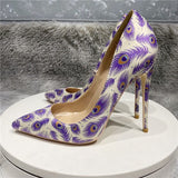 kamames printing green 12cm pumps stiletto pointed toe sexy shoes party nightclub women shoes 8cm 10cm high heel purple BM039