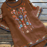 Plus Size Bohemian Embroidered Blouse - Flattering High-Low Hem, Breezy Half Sleeves - Perfect for Spring & Summer Chic Comfort