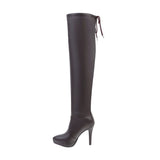 kamames Boots Women Thin High Heel Over The Knee Boots Fashion Platform Pointed Toe Stretch Boots Slip On Autumn Shoes White