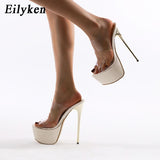 kamames Super Stiletto High Heels PVC Transparent Jelly Womans Sandals Platform Slippers Sexy Open Toe Ladies Nightclub Shoes