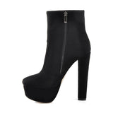 kamames Onlymaker Women's Round Heel High Heel Platform Ankel Boots Block Chunky Heels Wedding Party Shoes Large Size Fashion Booties