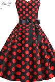 kamames Women Summer Polka Dot Print Party Robe Femme Black Retro Vintage Swing Prom Rockabilly Midi Dresses vestidos