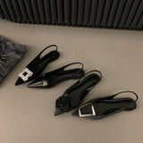 kamames kamames Flat Black Head Sandals Fairy Shoes 2023 New Spring And Summer Pointed Rhinestone Temperament Single Shoes