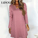 Zingj Autumn O Neck Hollow Out Fashion Print Loose Casual Midi Dresses Women Long Sleeve Elegant Dress Vestidos De Fiesta Robe