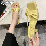 kamames spring and summer new square head back empty fashion casual women's shoes bow stiletto high heel comfortable slippers